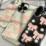 کاور شفاف طرح پاپیون صورتی برجسته گوشی آیفون 12 و آیفون 12 پرو