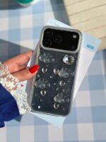 قاب ژله ای شفاف طرح ابر شاینی با آویز ابری گوشی آیفون 14 پرومکس