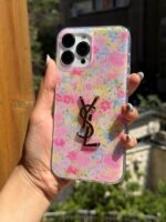 قاب YSL طرح باغ گل صورتی گوشی آیفون 15