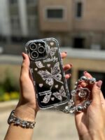 قاب آینه ای طرح پروانه با آویز گوشی آیفون 13 پرو
