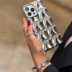 قاب گوشی آیفون طرح قلب نقره ای با ورقه شاینی