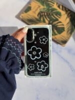 کاور شفاف طرح گل آبی نگین دار گوشی آیفون 14 پرو