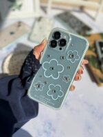 کاور شفاف طرح گل آبی نگین دار گوشی آیفون 14 پرو