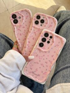 قاب صورتی طرح پروانه ریز گوشی سامسونگ A73
