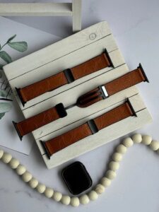 بند اپل واچ چرم قفل مگنتی قهوه ای سایز 42 44 45 49