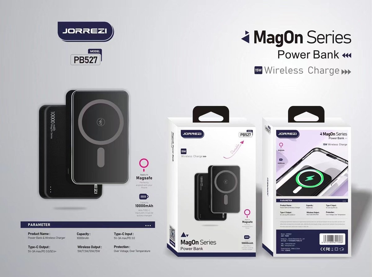 پاور بانک 10 هزار MagOn Series برند JORREZI (کدB9016) 1 پاور بانک 10 هزار MagOn Series برند JORREZI (کدB9016)