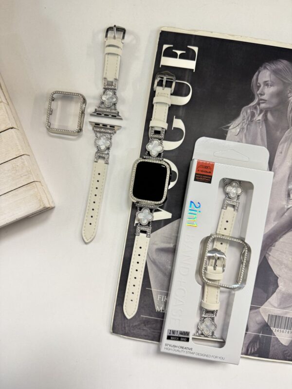 بند اپل واچ چرمی طرح ون کلیف با گارد نگین دار (کدw5067)