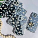 قاب آینه ای طرح گل سفید و آبی گوشی سامسونگ A15