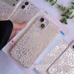 قاب کریستالی طرح پلنگی صورتی گوشی آیفون 16